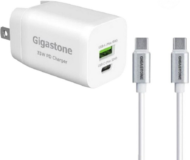 GIGASTONE 立達 33W Dual Port Type-C to C 60W Cable 充電器 PD/QC3.0 1.5M 支援雙孔同時充電 白色 PD-6330W