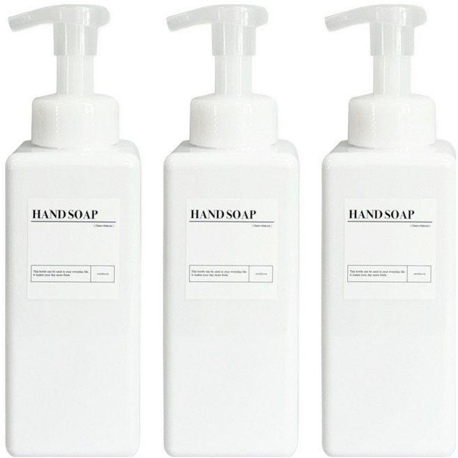 뉴앤룩 대용량 핸드워시 거품용기 650ml, 3개, 화이트