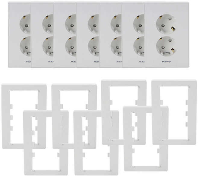 나노전기 아트2 SIMPLE 인테리어 아크릴 배선기구 2구매입 콘센트 7p + 보조대 7p 세트 화이트, 1세트