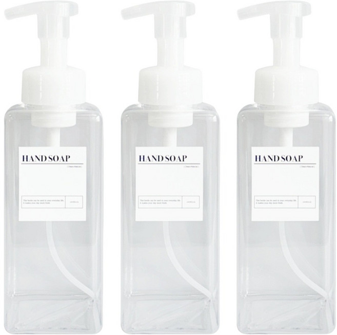 뉴앤룩 대용량 핸드워시 거품용기 650ml, 3개, 투명