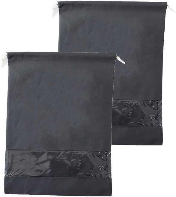 小麥購物 戶外旅遊鞋子收納袋/束口防塵袋 L2463, 2個, 黑色