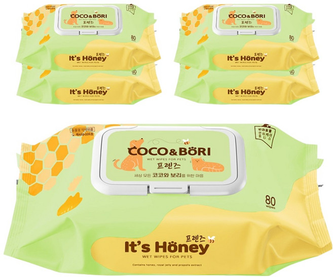 코코와보리 잇츠 허니 프렌즈 반려동물 물티슈, 80개입, 5개