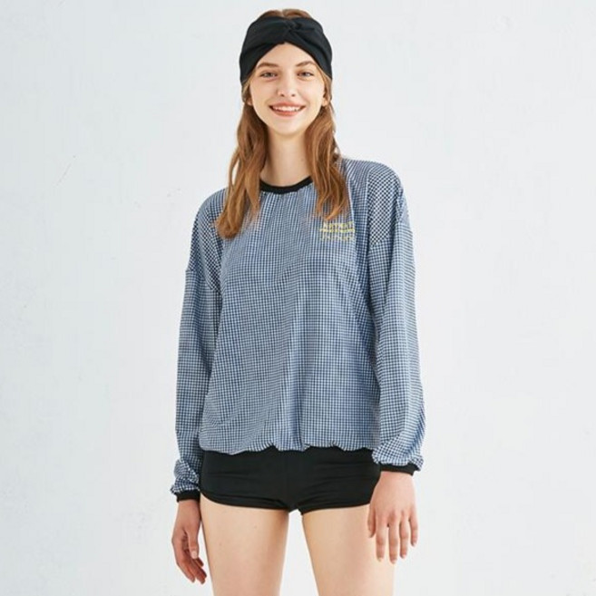 비키니밴더 여성용 Lovely poolside 루즈핏 래쉬가드, 체크블랙