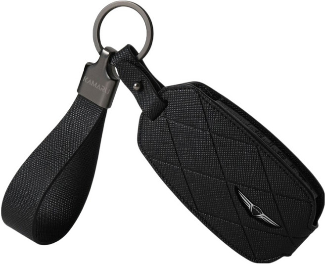 카마루 제네시스 G70 G80 G90 GV60 GV70 GV80 호환 차량용 가죽 키케이스 키홀더, 클래식블랙(키케이스), 흑니켈(키링), 제네시스 B