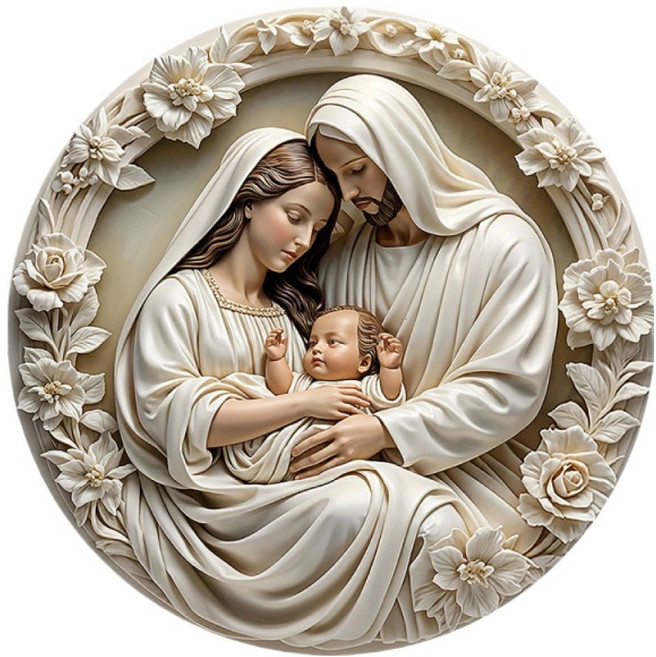 비레보 성모 마리아 예수님 천주교 가족 예수탄생 성물 20 x 20 cm, 화이트, 1개