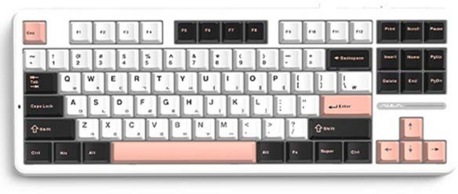 AULA 한글 펀키스 유무선 기계식 키보드 저소음 솜사탕축, 올리비아 화이트, F87Pro