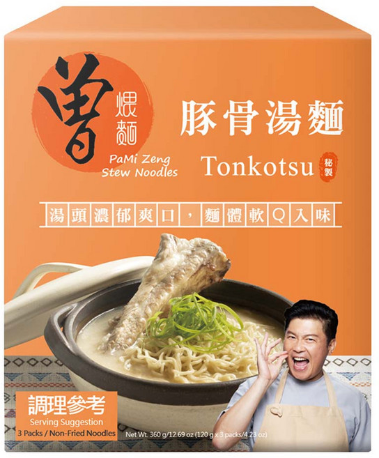 PaMi 曾拌麵 豚骨湯麵 3包, 1個, 360g