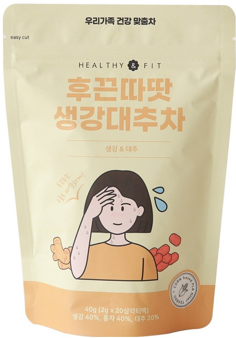 우리꽃연구소 헬시앤핏 후끈따땃 생강대추차 삼각티백, 2g, 1개, 20개입