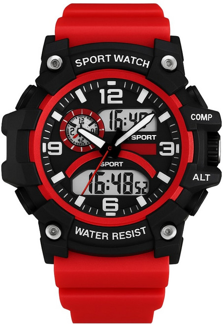 루네타 아웃도어 밀리터리 스포츠시계, 블랙레드, 1개