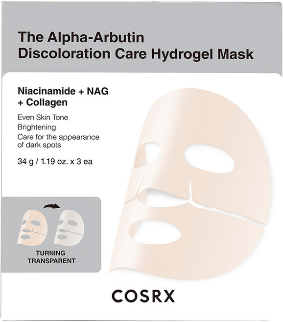 코스알엑스 더 알파-알부틴 디스컬러레이션 케어 하이드로겔 마스크, 3개입, 1개