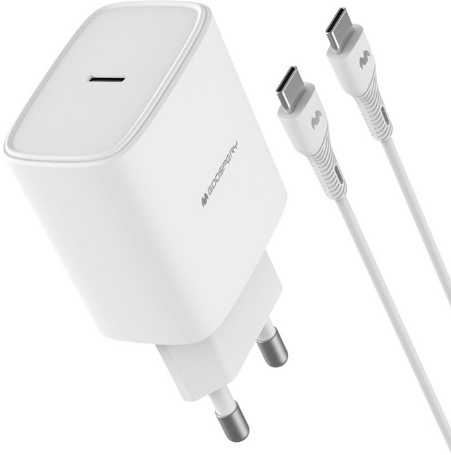 구스페리 25W GaN PPS PD 3.0 초고속 충전기 어댑터 + C타입 케이블, 화이트, 1세트