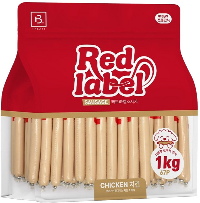 브리더랩 강아지 레드라벨 소시지 치킨 간식, 닭고기맛, 1kg, 1개