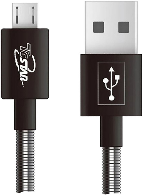 TcSTAR 迪士達 USB-A-Micro USB PVC彈簧充電傳輸線 TCW-U5100, 100cm, 1個, 黑色