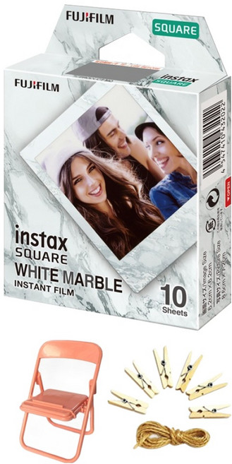 FUJIFILM 富士 instax 方形底片 白色大理石 10入 + 照片掛繩 + 照片椅 套組, 1套, 單一商品