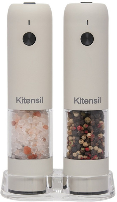 키텐실 충전식 전동 소금 후추 그라인더 애쉬화이트 + 받침대 세트, 28ml, 1세트
