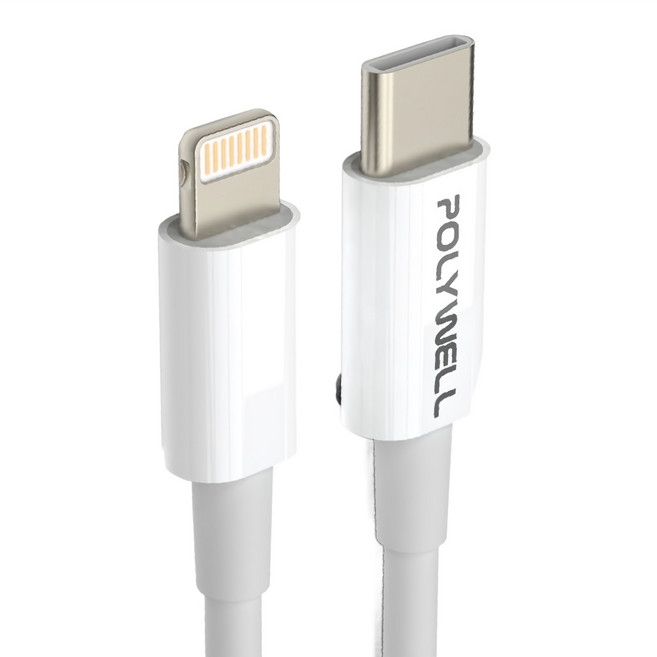 POLYWELL 寶利威爾 Type-C-Lightning充電線 PW15-W45-M924, 2m, 白色, 1個