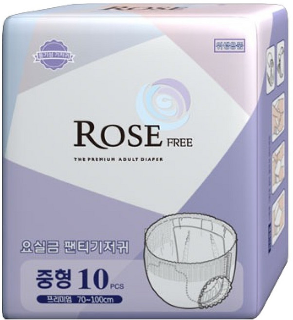로즈 남녀공용 요실금 언더웨어 팬티형 성인기저귀, 중형, 10매입, 1팩