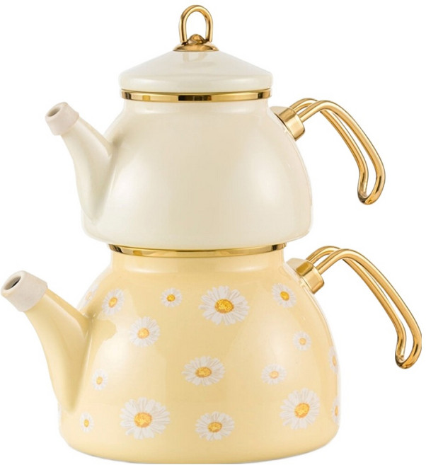 LCW HOME 鄉村雛菊 琺瑯壺 子母茶壺 土耳其製 1.1L ＋ 2.3L, 1套, 黃色