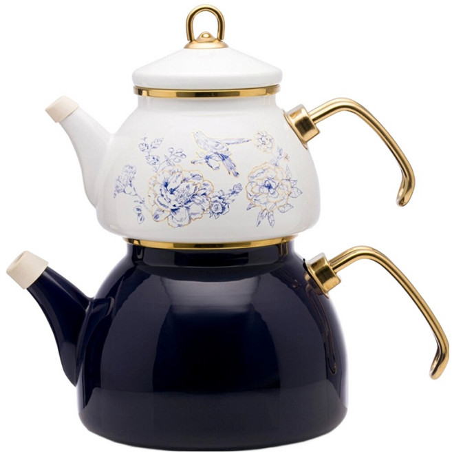 LCW HOME 藍瓷花 琺瑯壺 子母茶壺 土耳其製 1.1L ＋ 2.3L, 1套, 藍色