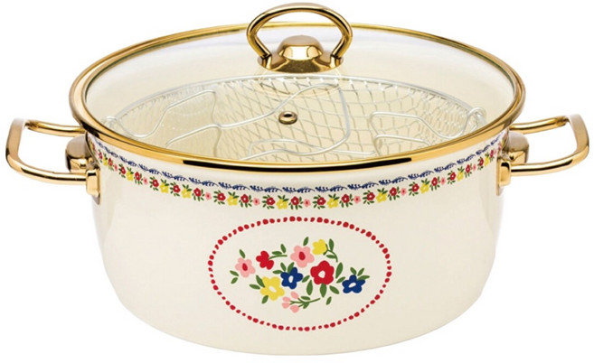 LCW HOME 鄉村風琺瑯花卉炸物鍋組 附蓋 + 濾網 土耳其製 3.7L, 1套, 彩色, 22cm