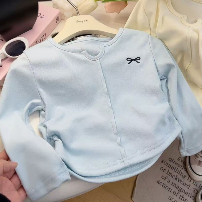 유블리 여아용 본나나 리본 자수 데일리 긴팔 티셔츠