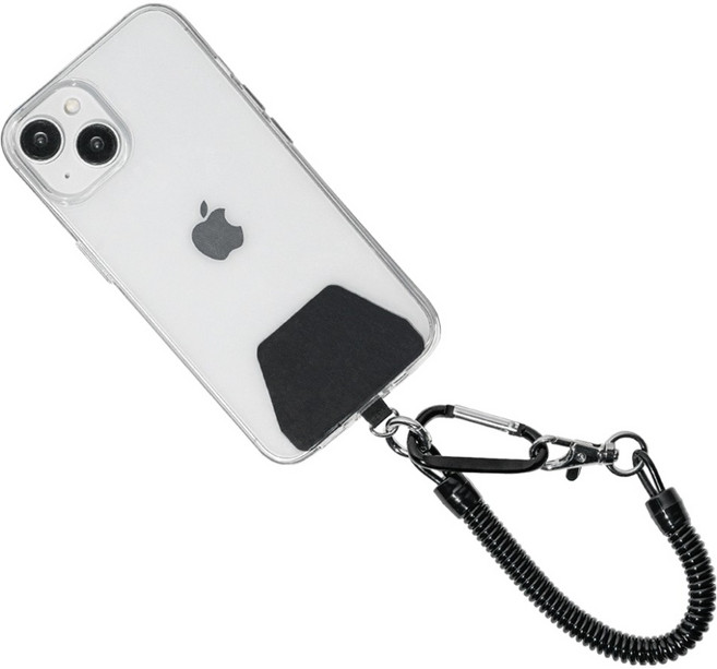 구스페리 분실방지 카라비너 태그홀더 스프링 스트랩, 블랙, 1개