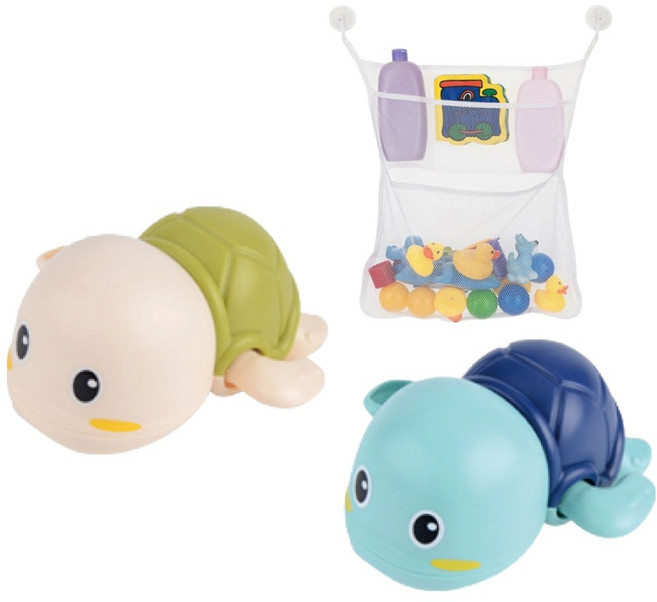 레츠토이 유아용 거북이 삼총사 + 욕실정리망 세트, 그린, 블루(거북이), 화이트(욕실정리망), 1세트