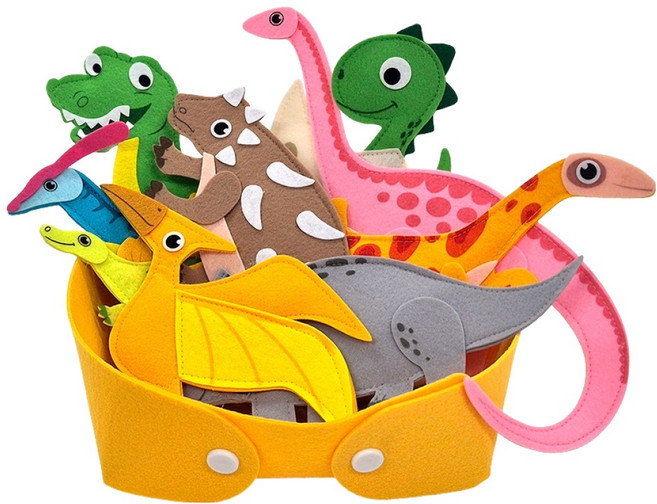 맘스보드 유아용 공룡친구들 펠트 자석 9p + 꼬망 펠트 바구니 옐로우 세트, 1세트, 10피스