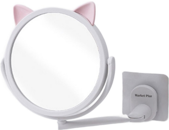 마켓플랜 다용도 무타공 각도조절 냥페이스 미니 거울, 화이트