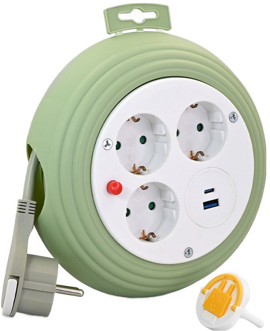 러그 원형 캠핑 멀티릴선 가정용 인테리어 C타입 멀티탭, 민트화이트, 3개, 3m