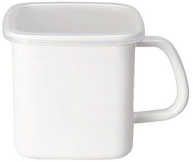 SHIMOYAMA 方形琺瑯把手保鮮盒 白色 1.4L, 容器 + 蓋子, 1組