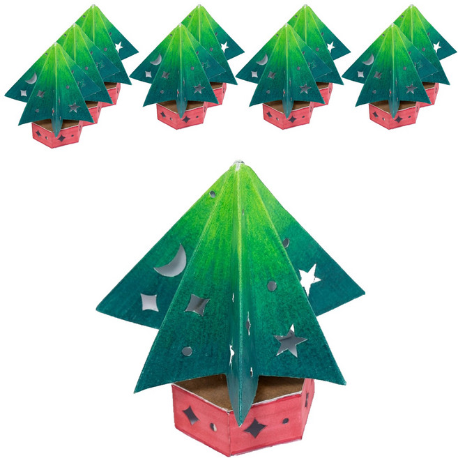 민화샵 크리스마스 종이 트리 무드등 만들기 + 티라이트 세트 XDPPP0913, 혼합색상, 10세트