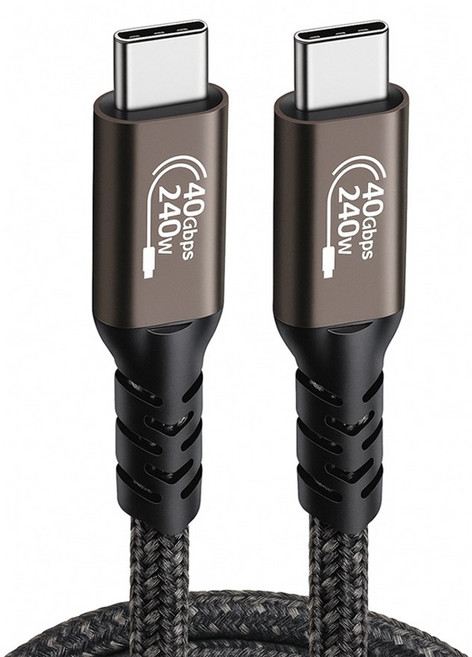 YTEK E-Marker Thunderbolt 4 高速充電 PD 240W USB 4.0 傳輸線 40Gbps 8K YT-USB4-120, 黑色, 1個, 120cm