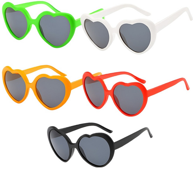 코히모 하트형 파티 선글라스 5종 세트 5W0508, 1세트, 블랙, 화이트, 레드, 오렌지, 그린