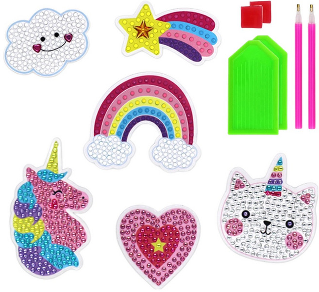 마음담아 DIY 보석십자수 스티커 만들기 2종 세트, 유니콘하트, 무지개구름, 1세트