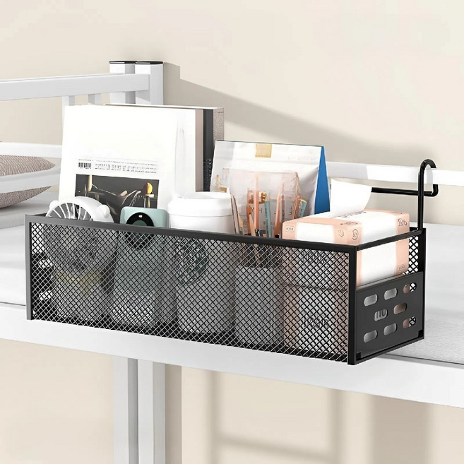 파르바 철제 파티션 선반 침대 정리 바구니, 블랙, 1개