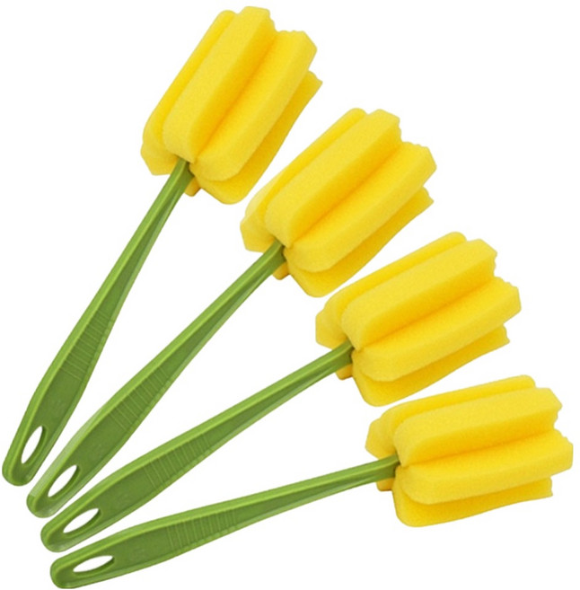 미르코리아 헥사 눈금 유리병 전용 세척솔 20cm, 옐로우, 4개