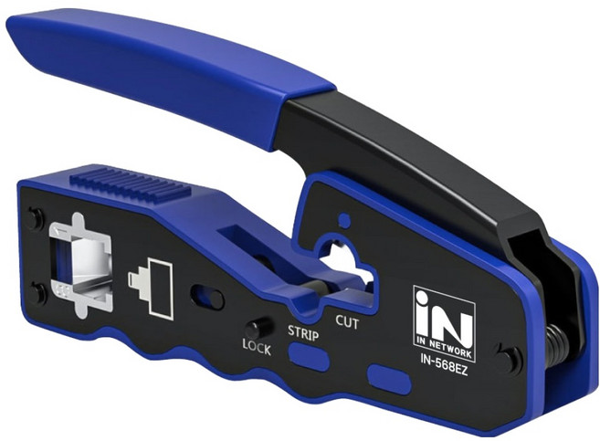 인네트워크 CAT 5E6 규격 커넥터 지원 관통형 EZ 플러그 압착 랜툴 IN-568EZ, 블루, 1개, 135mm