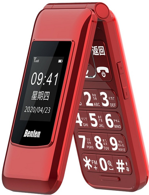 Benten 奔騰 雙螢幕 4G 摺疊按鍵式手機 F60+, 紅色, 0.256GB
