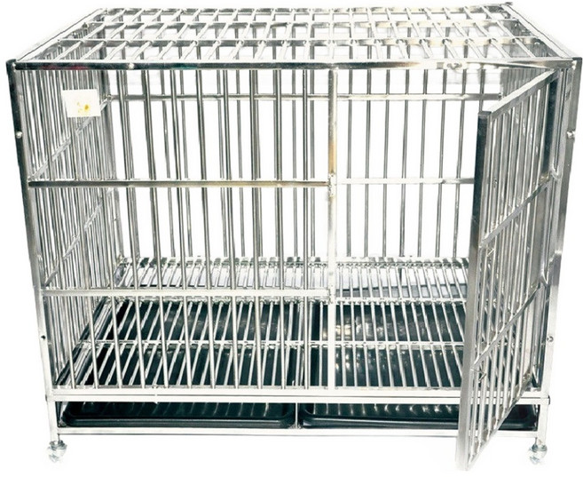 彬彬小舖 結實穩固白鐵不鏽鋼狗籠 附托盤 + 輪子, 1個, 不鏽鋼色