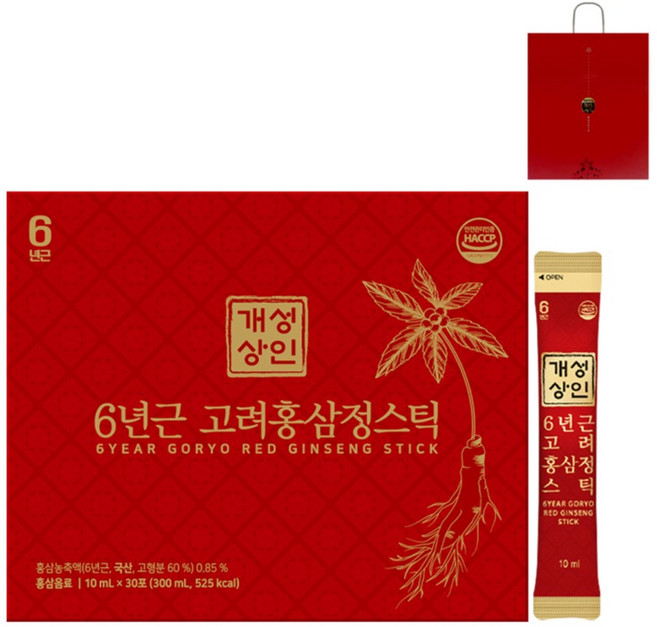 개성상인 6년근 고려홍삼정 스틱 + 쇼핑백, 300ml, 1세트