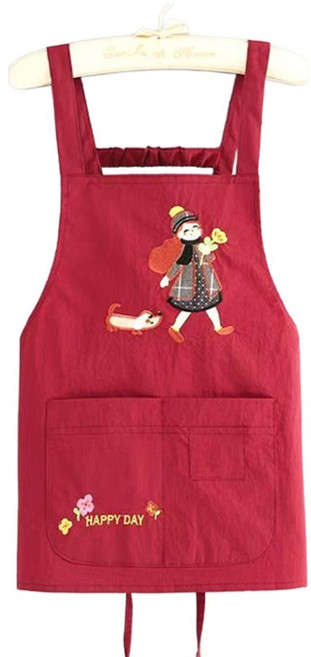 바른리빙 해피데이 자수 주방 카페 바리스타 앞치마, 레드, 1개
