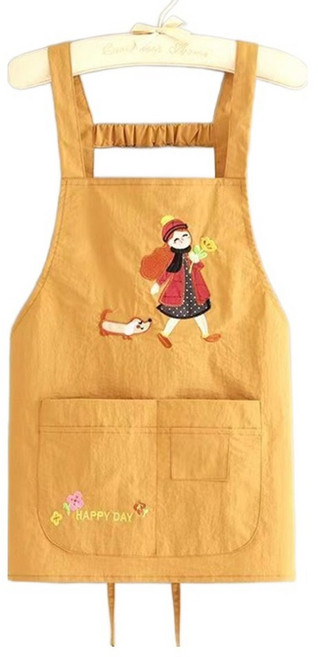 바른리빙 해피데이 자수 주방 카페 바리스타 앞치마, 옐로우, 1개
