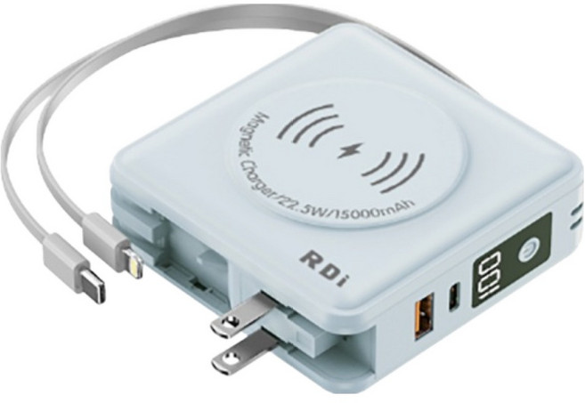 RDi 7合1全能充磁吸行動電源15000mAh 雙Type-C Type-C + Lightning, 天空藍, Rdi-9698
