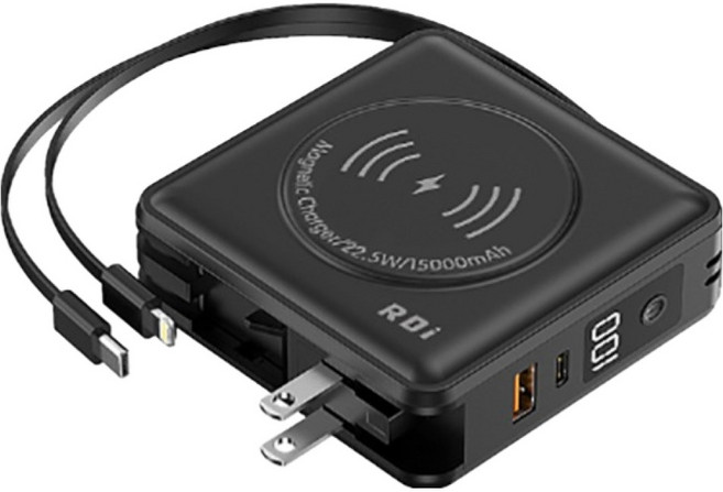RDi 7合1全能充磁吸行動電源15000mAh 雙Type-C Type-C + Lightning, 神秘黑, Rdi-9698