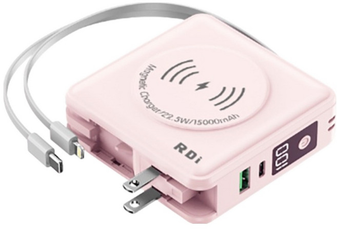 RDi 7合1全能充磁吸行動電源15000mAh 雙Type-C Type-C + Lightning, 櫻花粉, Rdi-9698