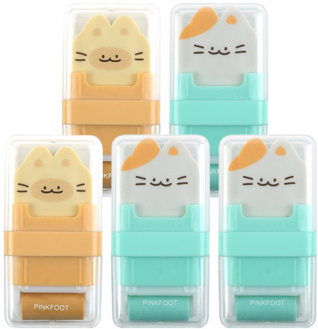 핑크풋 냥냥 롤러 지우개 2종 x 2p + 랜덤발송 세트, 1세트