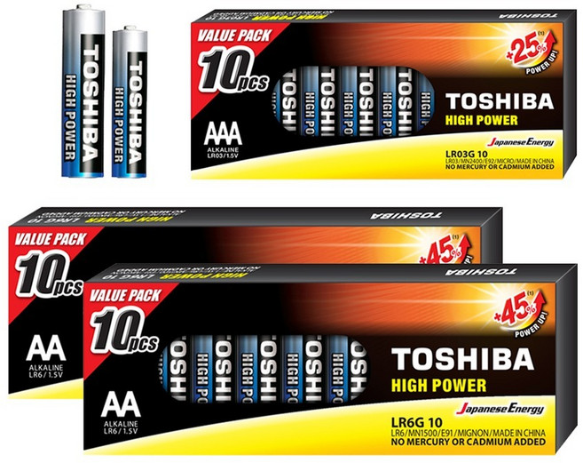 도시바 하이파워 알카라인 건전지 AA 20p + AAA 10p 세트, 1세트