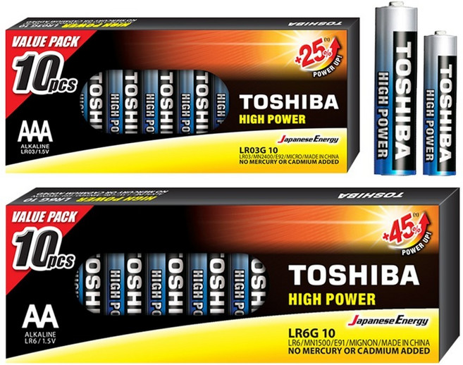 도시바 하이파워 알카라인 건전지 AA 10p + AAA 10p 세트, 1세트