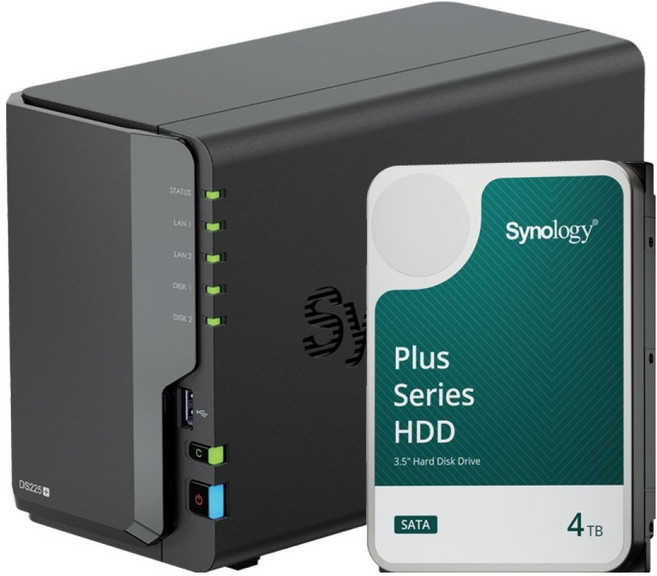 시놀로지 2베이 디스크 스테이션 NAS DS225+ + 하드 HAT3300 세트, DS225+(NAS), HAT3300-4T(하드)